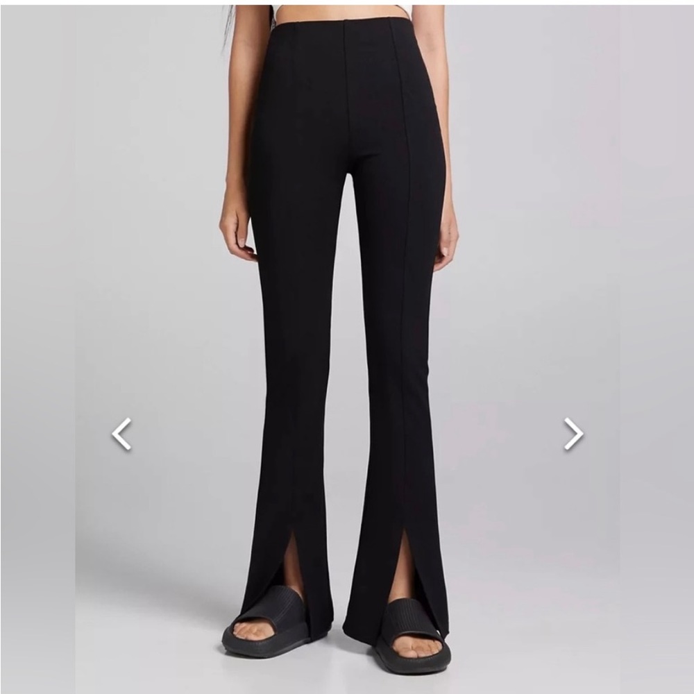 ZARA Black Lightweight Stretchy Split Front Flare Pants Sz Med